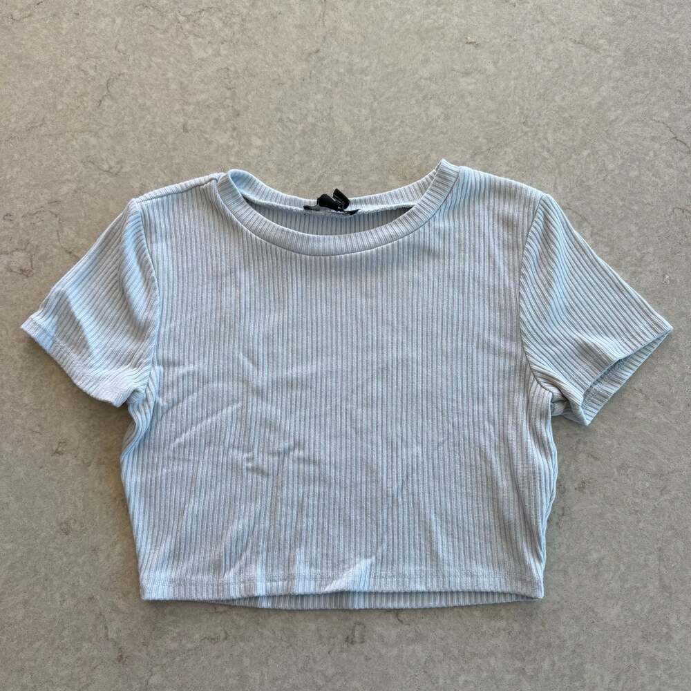Forever 21 Light Blue Ribbed Short Sleeve Crop Top Size M